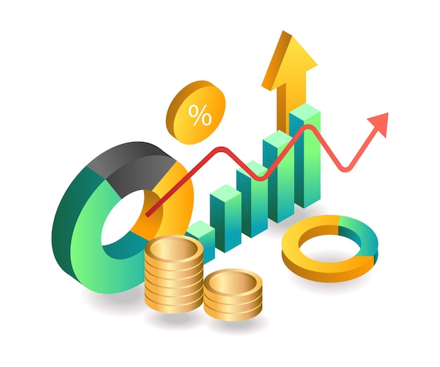 Símbolo de análise de renda de negócios de investimento de ilustração de conceito isométrico plano