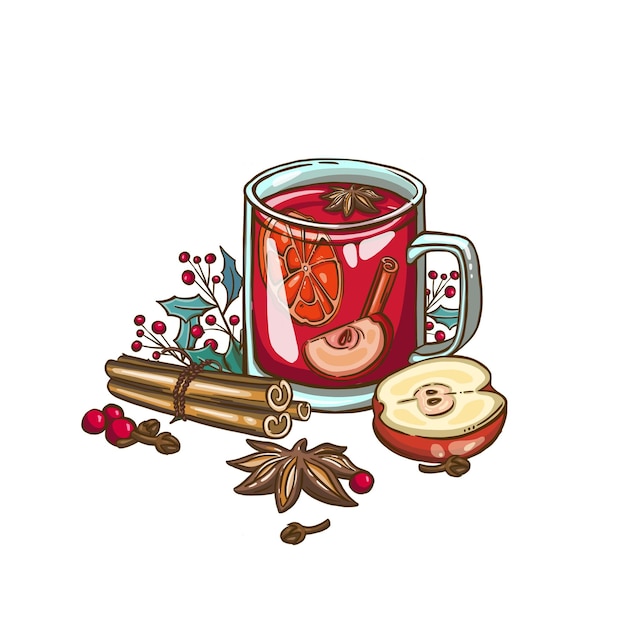 Símbolo de ano novo quente ou bebida de frutas de vinho quente de natal