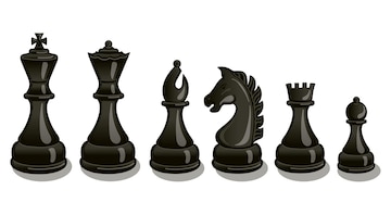 Símbolo de atividade de lazer intelectual conjunto de peças de xadrez preto  realista rei rainha bispo e peão cavalo torre figuras de xadrez preto para  jogo de tabuleiro ilustração vetorial