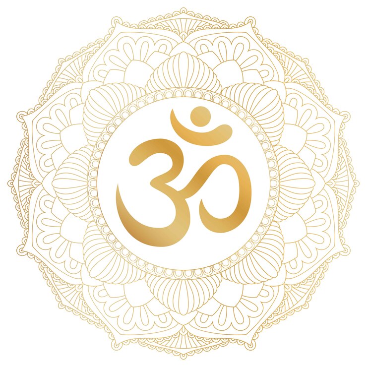 Símbolo de Aum Om Ohm no ornamento decorativo redondo da mandala.