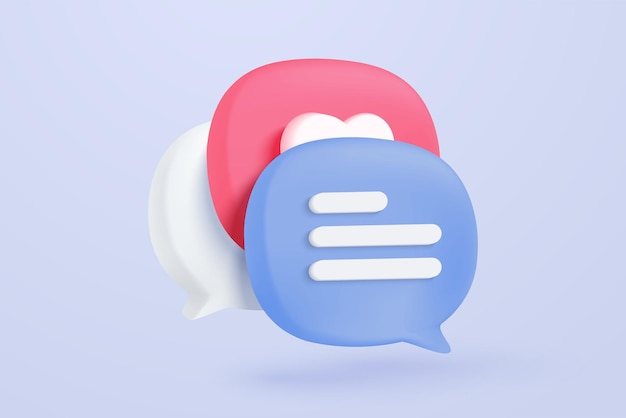 Símbolo de bolhas de fala 3D em mídias sociais ícone isolado em fundo pastel Menção de tópico de comentários ou sinal de resposta do usuário com mídias sociais Ícone de bolha de voz 3D vetor com ilustração de renderização de sombra