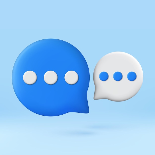 Símbolo de bolhas de fala 3D para conversar em mídia social ícone de comentários 3D menção de thread ou chat de usuário com ilustração vetorial de mídia social
