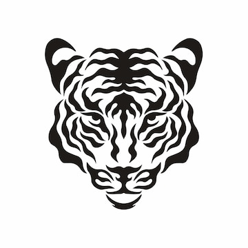 cabeça de tigre no logotipo do símbolo de fogo no fundo branco. desenho de  tatuagem tribal de animais selvagens. ilustração vetorial plana de estêncil  de decalque 14398096 Vetor no Vecteezy