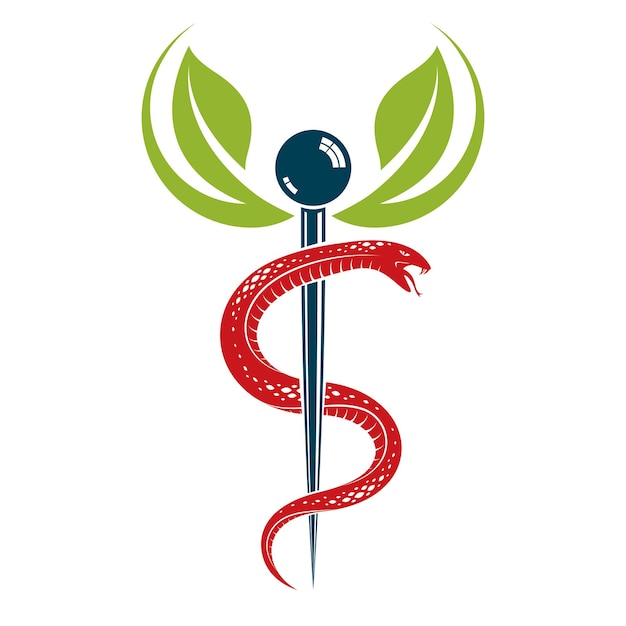 Vetor símbolo de caduceu, ilustração vetorial conceitual de saúde. emblema criativo de homeopatia.