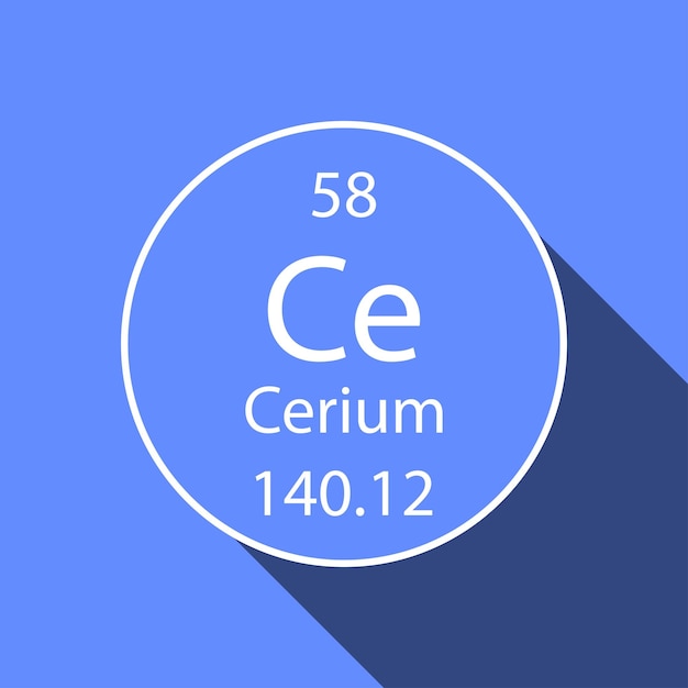 Vetor símbolo de cério com design de longa sombra elemento químico da tabela periódica ilustração em vetor