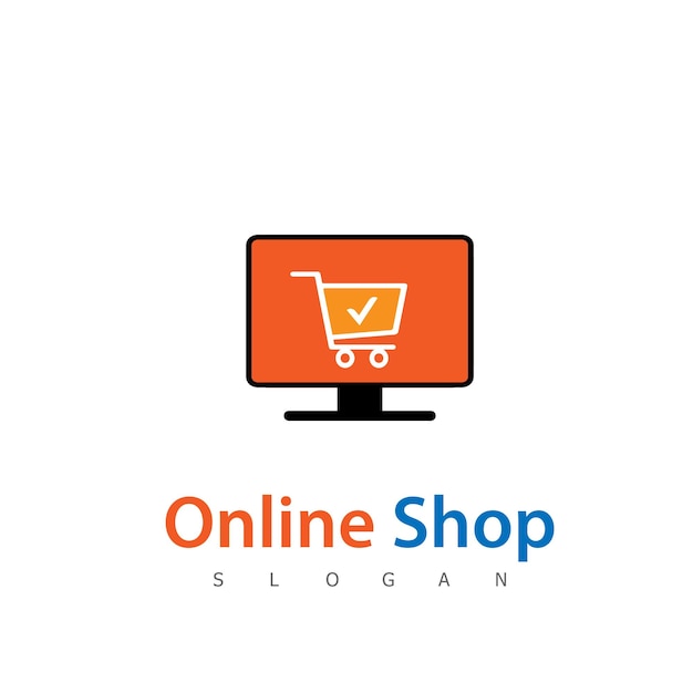 Vetor símbolo de design de logotipo de loja online de compras