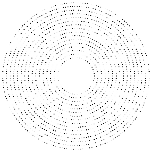 Símbolo de elementos de design moldura de meio-tom de cor editável redemoinho padrão de círculo em fundo branco ilustração vetorial eps 10 quadro com pontos aleatórios pretos borda redonda ícone usando pontos de círculo de meio-tom