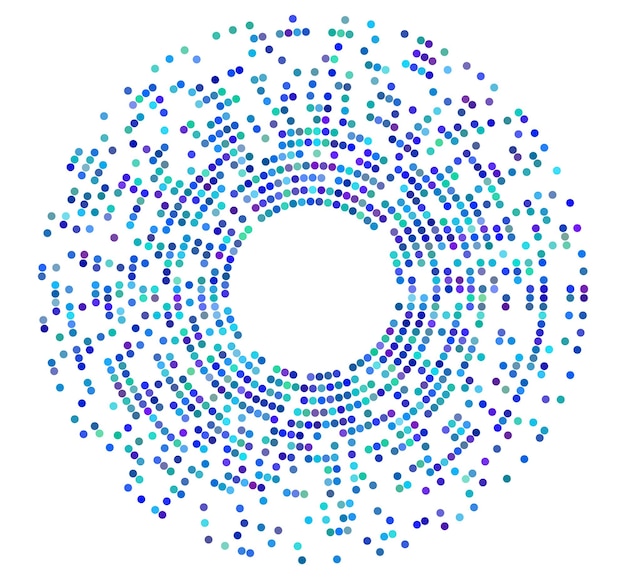 Vetor símbolo de elementos de design padrão de círculo de meia tonalidade de cor editável em fundo branco ilustração vetorial eps 10 quadro com gradiente aleatório de arco-íris fronteira redonda ícone usando pontos de círculo meia-tonalidade