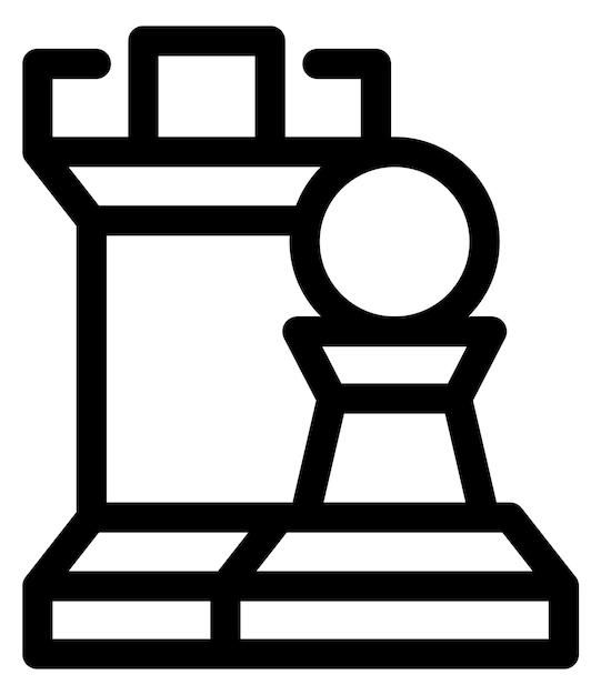 Símbolo de figuras do jogo do ícone da xadrez peão e torre isolados no fundo branco