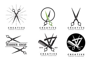 Símbolo de fundo do ícone do logotipo da tesoura da ferramenta do barbeiro