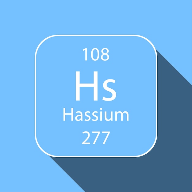 Vetor símbolo de hassium com design de longa sombra elemento químico da tabela periódica ilustração em vetor