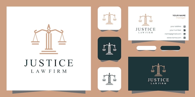 Símbolo de inspiração de design de logotipo de justiça legal e cartão de visita