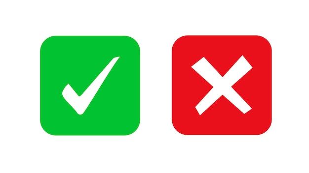Símbolo de marca de verificação e de cruz