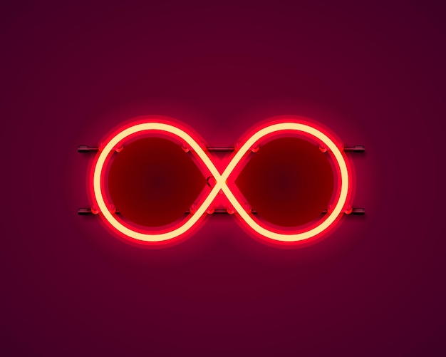 Símbolo de néon infinito sobre o fundo vermelho. ilustração vetorial