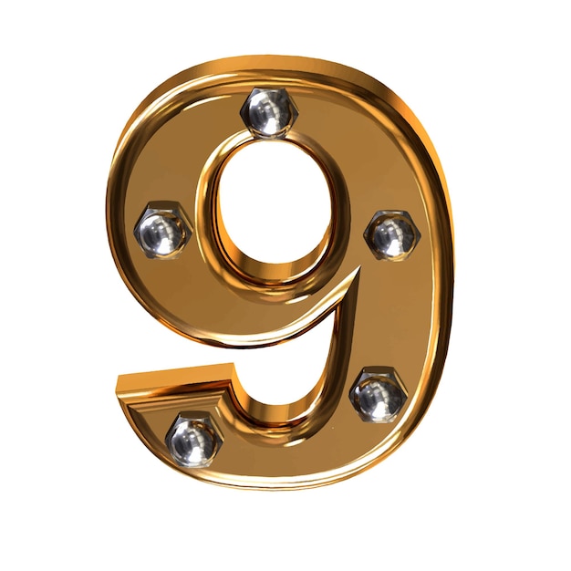 Vetor símbolo de ouro com parafusos de metal número 9