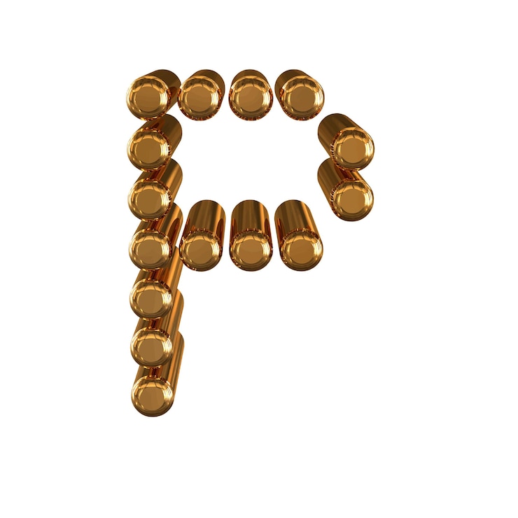 Vetor símbolo de ouro feito de cilindros 3d letra p