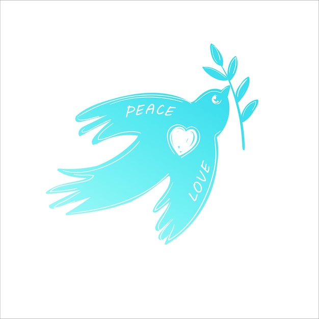 Símbolo de paz do logótipo do pombo da paz com pássaro voador e ramo com ilustração vetorial de folhas