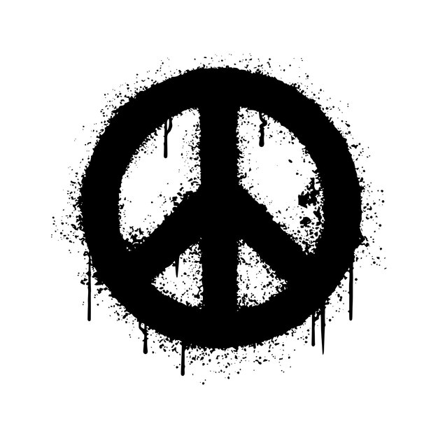Vetor símbolo de paz pulverizado em estilo graffiti de cor preta