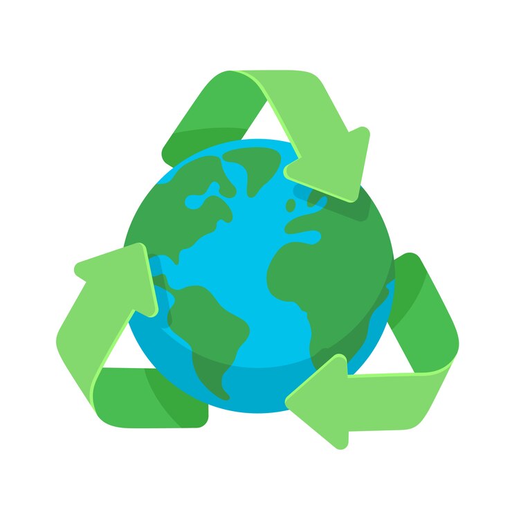Símbolo de reciclagem em torno do ícone de design plano verde globo terra plana para web e móvel, banner, infográficos.