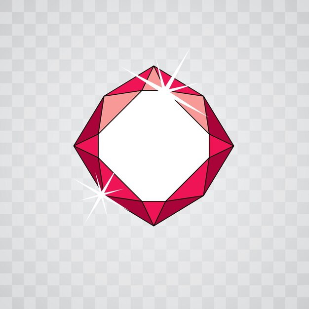 Símbolo de rubi vermelho brilhante de vetor. ícone de diamante de luxo, ilustração.