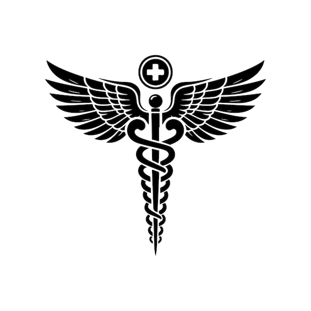 Símbolo de saúde de caduceu ícone de varinha de asclepius ilustração vetorial da silhueta de saúde de caduceu