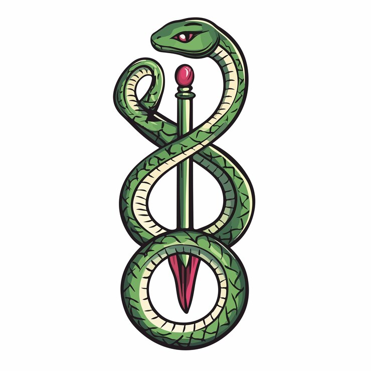 Vetor símbolo de saúde de desenho animado vibrante com ilustração de serpente
