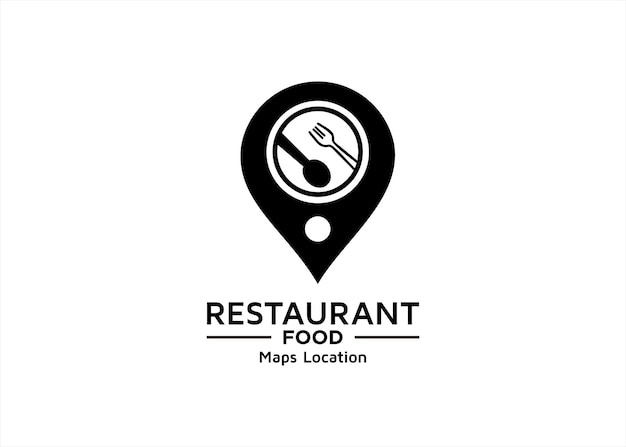Símbolo de silhueta de ponteiro de mapa de localização de comida de restaurante. sinal de restaurante garfo e colher