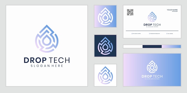 Símbolo de sinal do logotipo de gota de água de tecnologia abstrata e digital. design de logotipos e cartões de visita