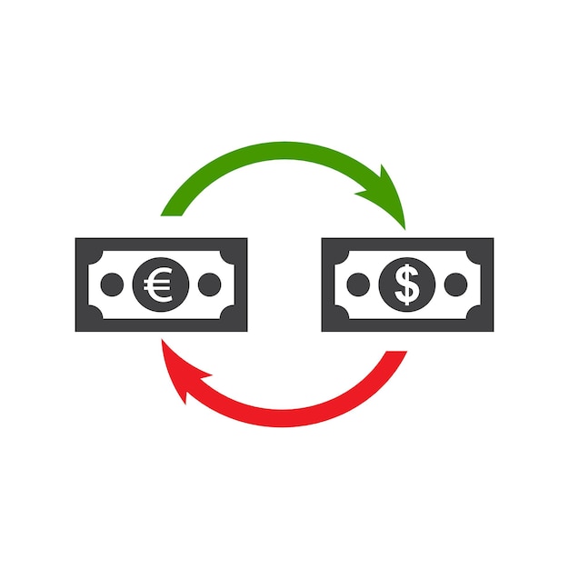 Símbolo de transação de câmbio de dólar e euro com seta circular