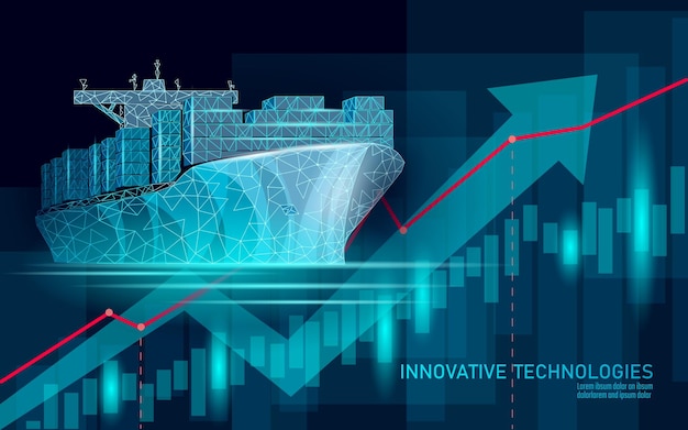 Símbolo de transporte de navios porta-contentores 3D low poly sea map tecnologia industrial Entrega de carga de mercado oceânico Ilustração em vetor tanque global internacional