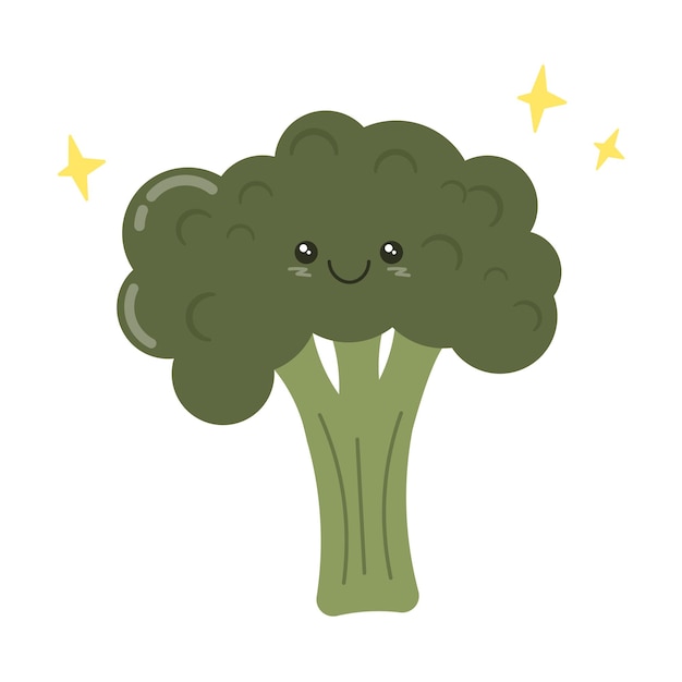 Símbolo de vegetais de brócolis de desenho animado kawaii food vector isolado no fundo branco