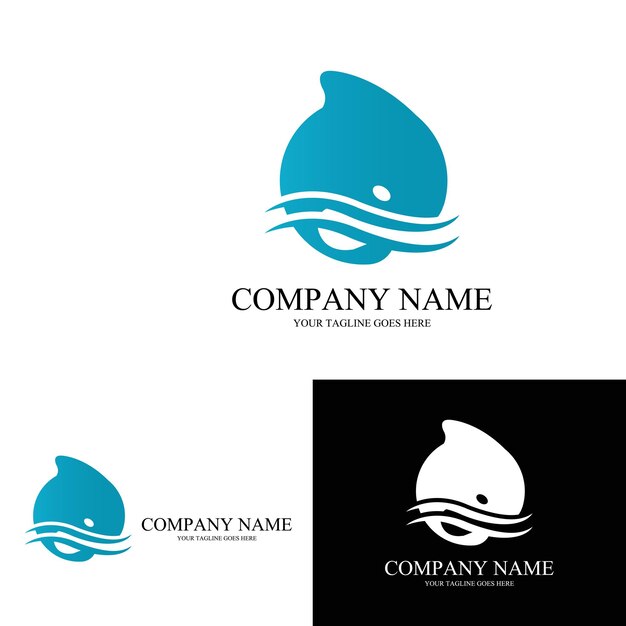 Símbolo de vetor de logotipo de golfinho animal de água no oceano