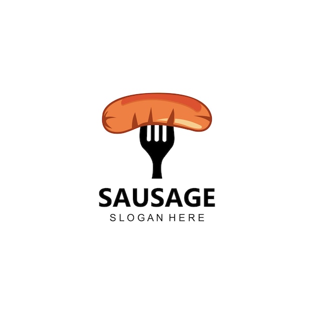 Vetor símbolo de vetor de logotipo de salsicha grelhada conceito retrô de carne de churrasco