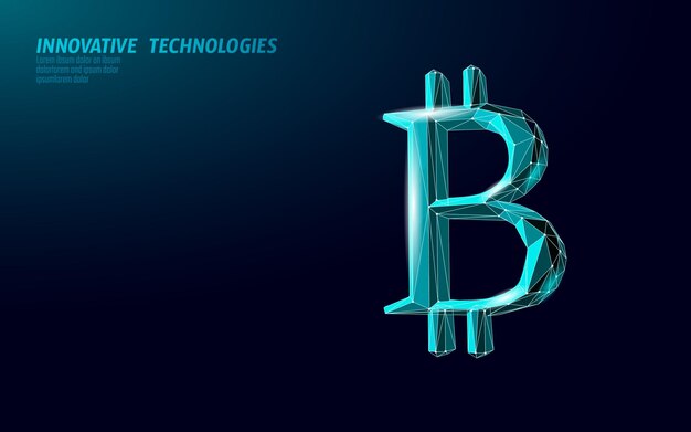 Símbolo digital do sinal 3D da criptomoeda Bitcoin. Tecnologia de mineração de informações de big data. Ilustração em vetor abstrato conceito web internet pagamento eletrônico