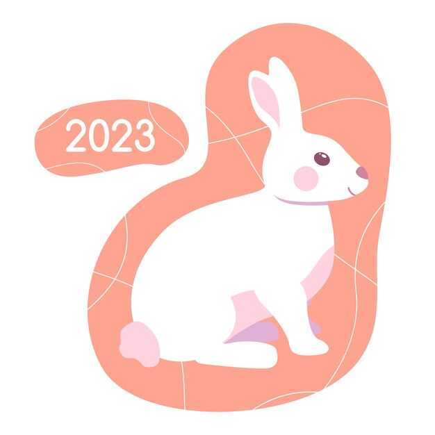 Símbolo do ano novo 2023. coelhinho fofo isolado no fundo rosa