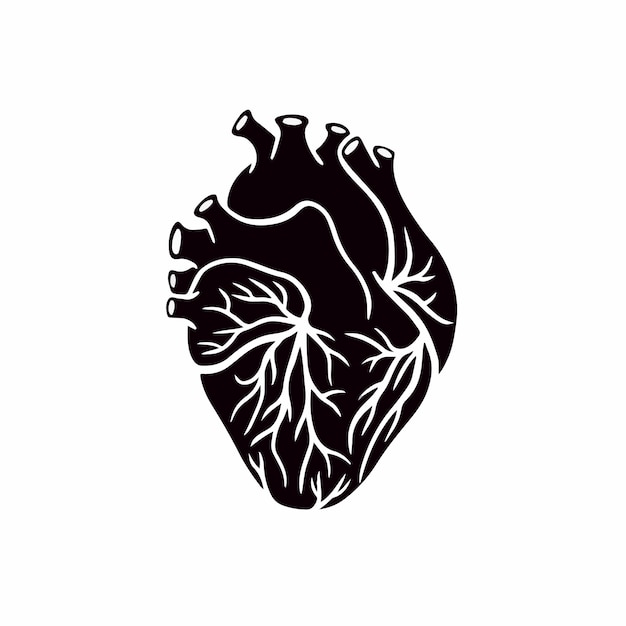 Vetor símbolo do coração ícone design do logotipo preto e branco estêncil tatuagem ilustração vetorial plana
