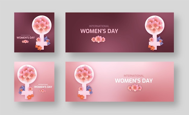 Símbolo do dia internacional da mulher ilustração floral 8 de março postagem de mídia social web banner template