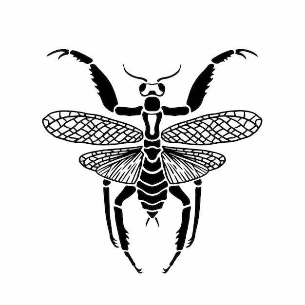 Símbolo do logotipo do louva-a-deus estêncil desenho ilustração vetorial de tatuagem