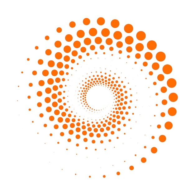 Símbolo do logotipo do padrão redemoinho pontilhado laranja em um vetor de fundo branco