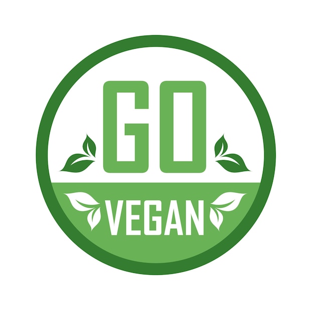 Vetor símbolo do selo go vegan logotipo de segurança alimentar vegetariano com folhas verdes