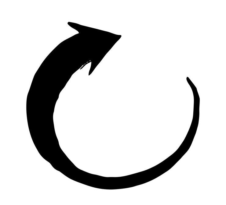 Símbolo enrolado de flecha de tinta pintado à mão com pincel em estilo caprichoso isolado em fundo branco Ilustração vetorial