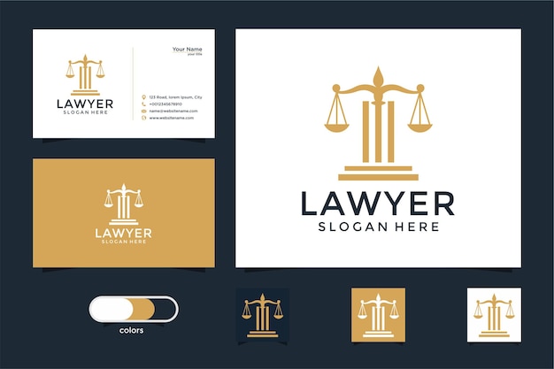 Símbolo legal de justiça. escritórios de advocacia, escritório de advocacia, serviços de advogado, modelo de design de logotipo de luxo e cartão de visita