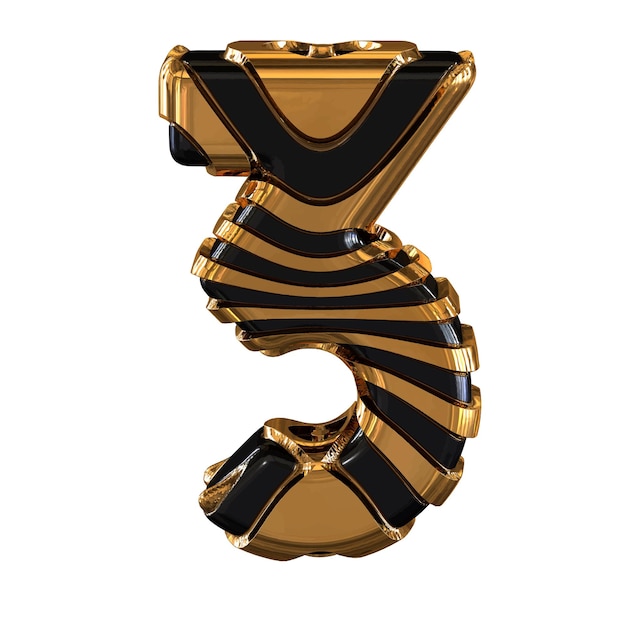 Vetor símbolo preto com tiras de ouro número 3