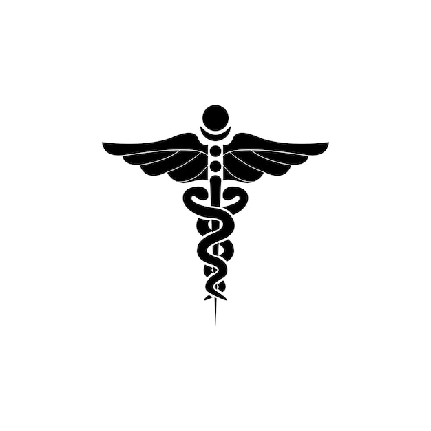 Vetor símbolo simples do ícone do caduceu de saúde da ilustração preta do bastão de asclépio