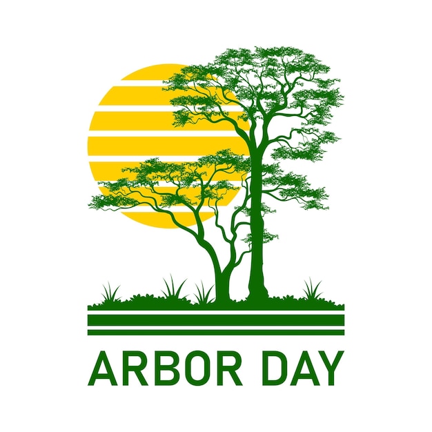 Símbolo vetorial do dia nacional da árvore com ilustração da silhueta da árvore verde ícone do dia da árvore de abril