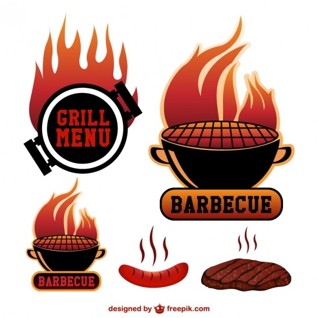 churrasco logotipo. grelhado carne em fogo. vermelho silhueta do braseiro  chama. simples desenho animado ilustração isolado em branco. 26237681 Vetor  no Vecteezy