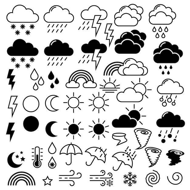 Símbolos de design plano de linha de ícones de clima