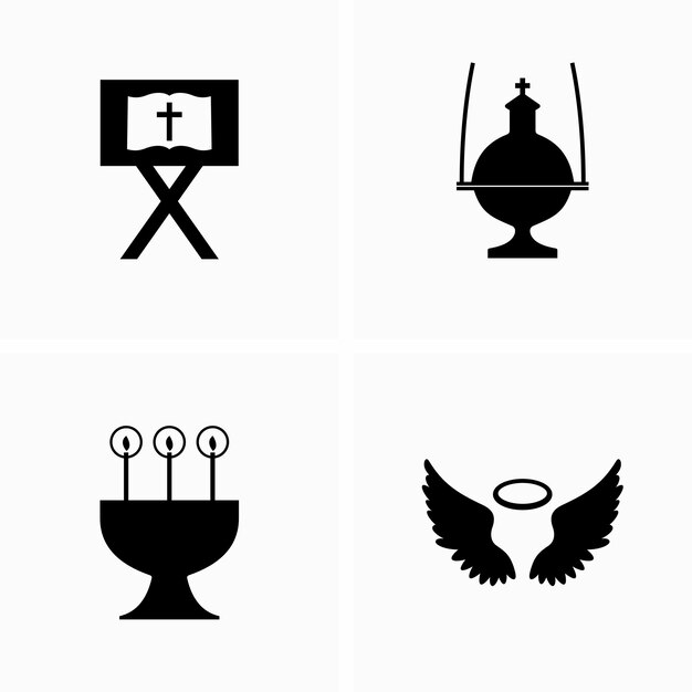 Símbolos de diferentes religiões e atributos de massa