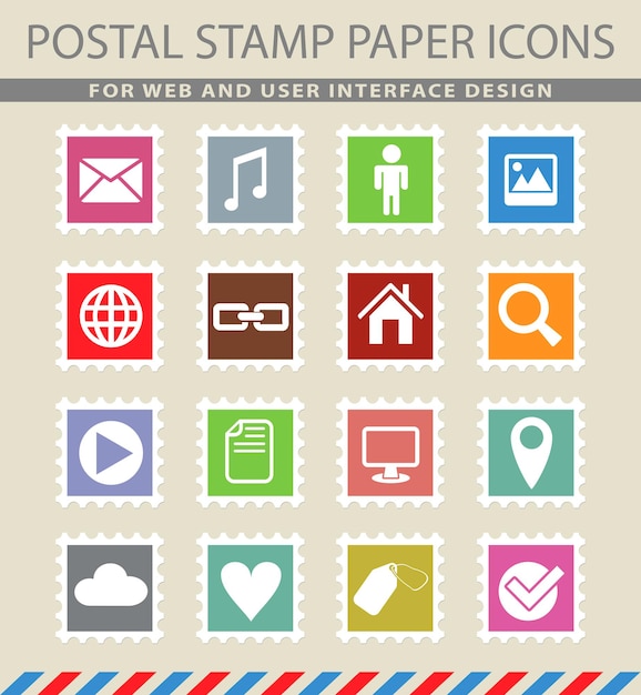 Símbolos de mídia social em ícones de papel de correio