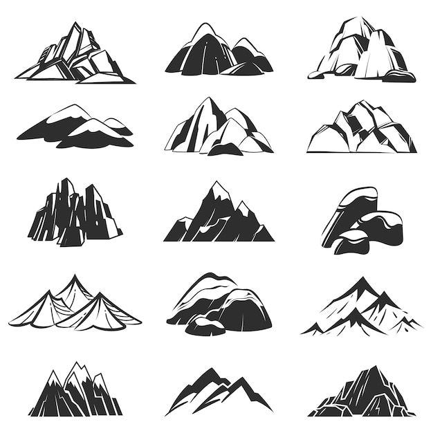 Símbolos de montanha. Montanhas de silhueta com neve